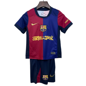 Barcelona x Travis Scott 2025-26 Home Kids Short Sleeve Kit Fan Version
