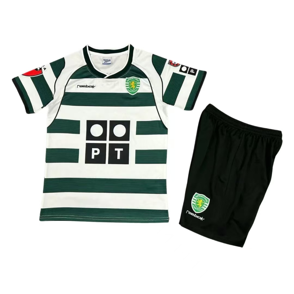 Sporting 01-03 Lisbon Home Retro Kid Kits Youth Apparels Football Jersey - Image 4