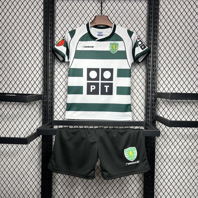 Sporting 01-03 Lisbon Home Retro Kid Kits Youth Apparels Football Jersey - Image 5