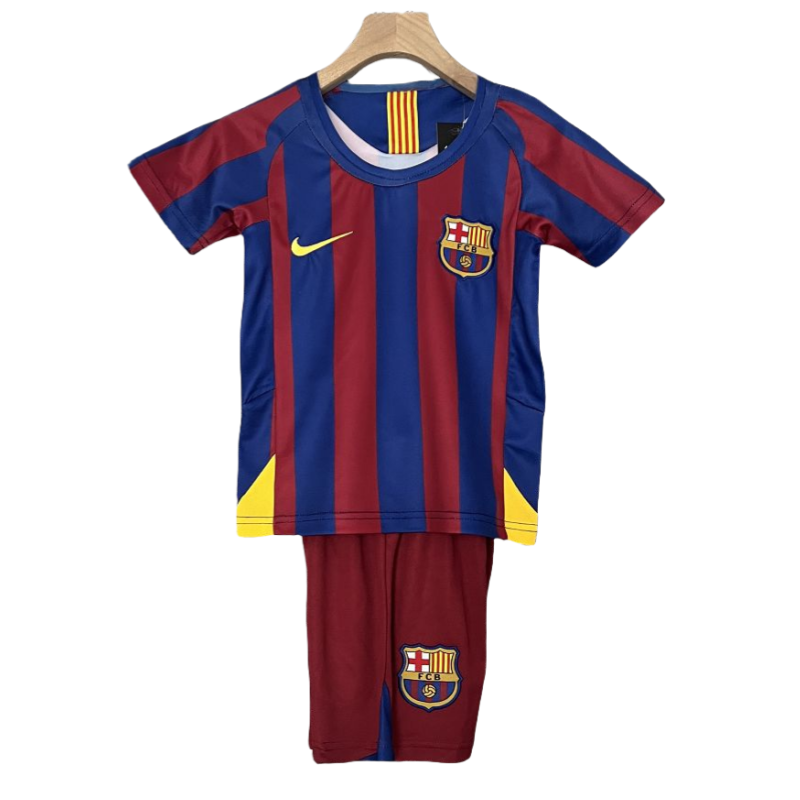 05-06 Barcelona Home Retro Kids Kits Football Jersey - Image 4