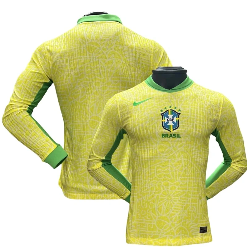 Authentic Soccer Jersey Brazil Home Shirt Long Sleeve 2024