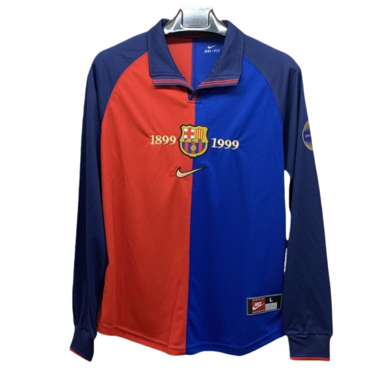 1999/2000 Retro Barcelona Home Long sleeves 100th Anniversary Version Football jersey