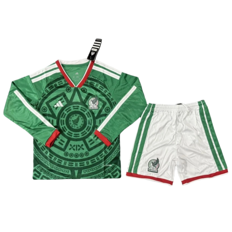 Mexico World Cup 2026 Home Kids Long Sleeve Kit & Jersey + Shorts Fan Version